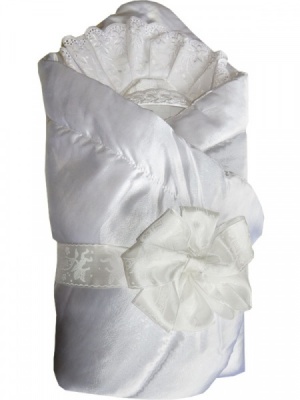 Комплект на выписку Папитто 2152 Лето одеяло, уголок, чепчик, лента атласная белый