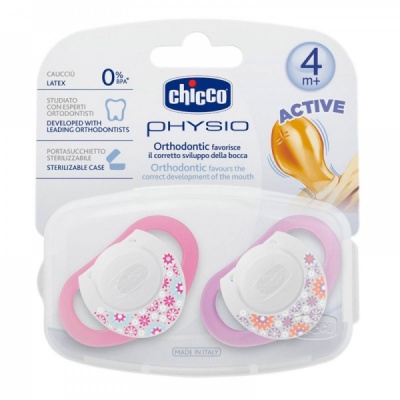 Пустышка Chicco Physio, 2 шт., 6-12мес. + силикон "Нежность" 310410135