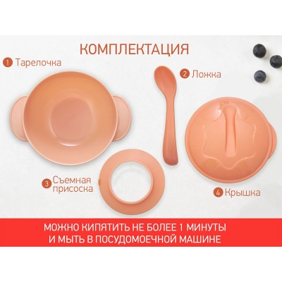 Набор для кормления ROXY-KIDS RFD-003-O тарелка на присоске, крышка и ложка, цве