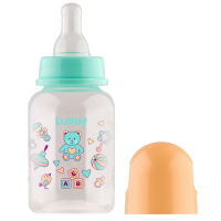 Бутылочка Lubby 12023 с соской "Малыши и малышки", от 0 мес.,125мл.,классика,пол