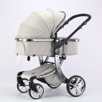 Коляска Luxmom 608 (2 в 1) (экокожа,  светло-серый)
